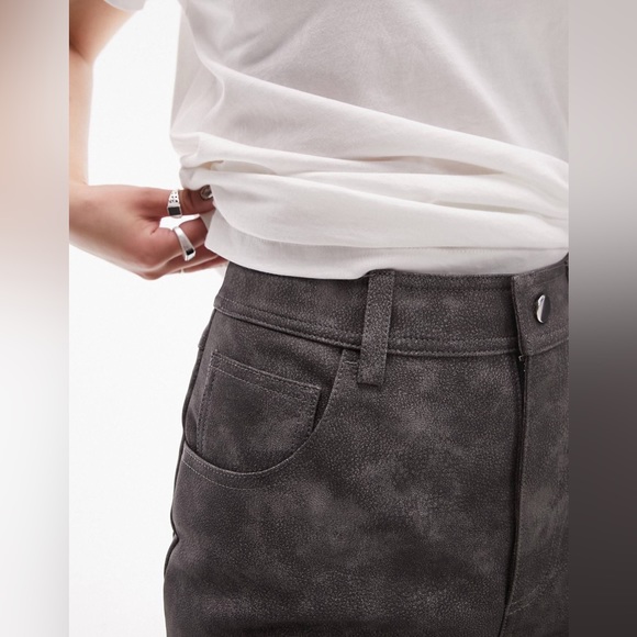 NEW Topshop Petite Grey Wash Faux Leather Pants - Picture 6 of 8